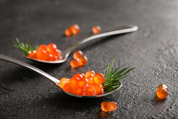 Delicious snack with red caviar