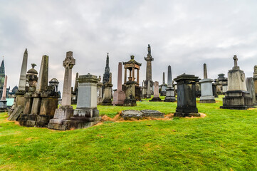 A view over the older parts of the Necropolis in Glasgow on a summers evening