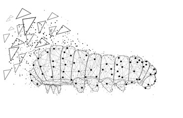 low poly line art of caterpillar.