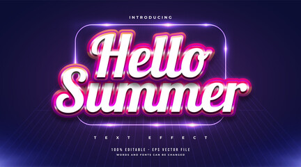 Hello Summer Text in Colorful Style with Embossed Effect. Editable Text Effect