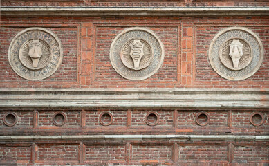 Decorations on the brick wall of the medieval Church Holy Mary of Grace,Chiesa di Santa Maria delle Grazie, 1497. Milan,lombardy,Italy.