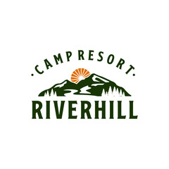 Mountain River Hill camp Resort Logo tamplate