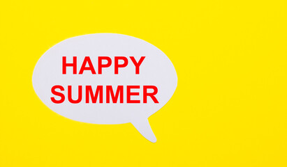 On a bright yellow background, white paper with the words HAPPY SUMMER