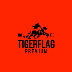 premium tiger flag vector logo design