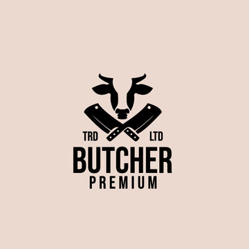 premium butcher cow vector logo design