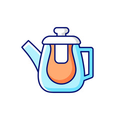 Double glass teapot RGB color icon. Isolated vector illustration. Container made of tempered glass for hot tea preparing. Special kitchenware accessories simple filled line drawing.
