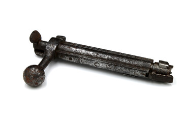 old rifle bolt on white background
