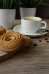 cakes and coffee close-up on a wooden table