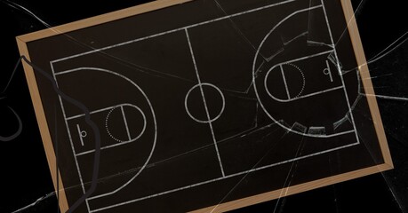 Composition of brown basketball court with cracked glass surface © vectorfusionart