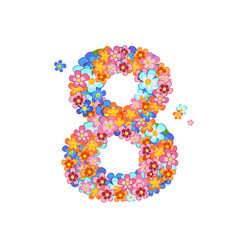 floral font with colorful tiny flowers. joyful number eight