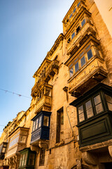Malta, street and traditional buildings in Valletta