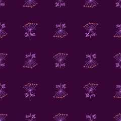Dark botanic seamless pattern with meadow purple yarrow ornament. Dark purple background. Simple style.