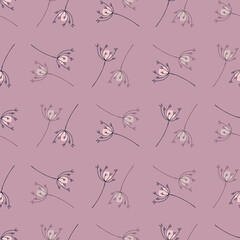 Pastel purple yarrow flowers meadow nature seamless pattern. Geometric botany style. Summer print.