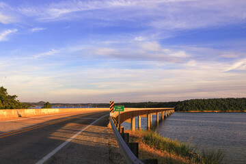 Looking out over Norfork Lake and bridge in Mountain Home, Arkansas 
