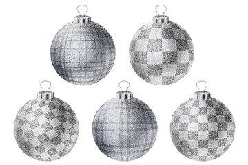 Obraz premium Decorative round Christmas balls. Fur- tree classic round toys 3d set isolated