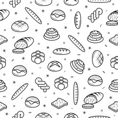 Abstract Seamless Pattern Doodle Collection Bread Bun Bakery Logo Vector Symbol Icon Design Style