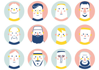 世界の人々の笑顔　男性　イラスト素材	
