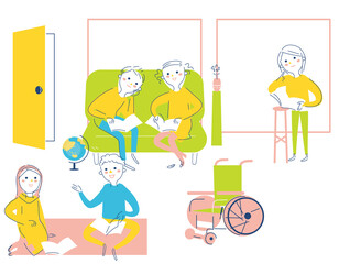 本を読み集う子どもたち　イラスト素材			
