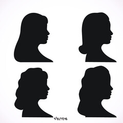 Women Profile Silhouettes - Vector Illustration, girls silhouettes with 4 different hairstyle for your design.