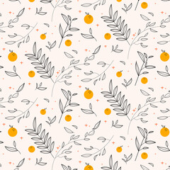 Orange with leaves seamless pattern vector background