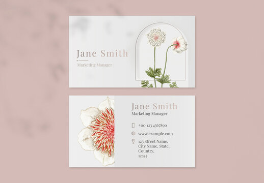 Business Card Layout for Beauty Brand with Flowers