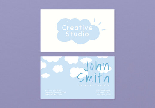 Editable Name Card Layout in Clouds and Sky Pattern