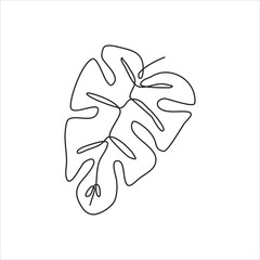one line drawing of monstera leaf. continuous line art