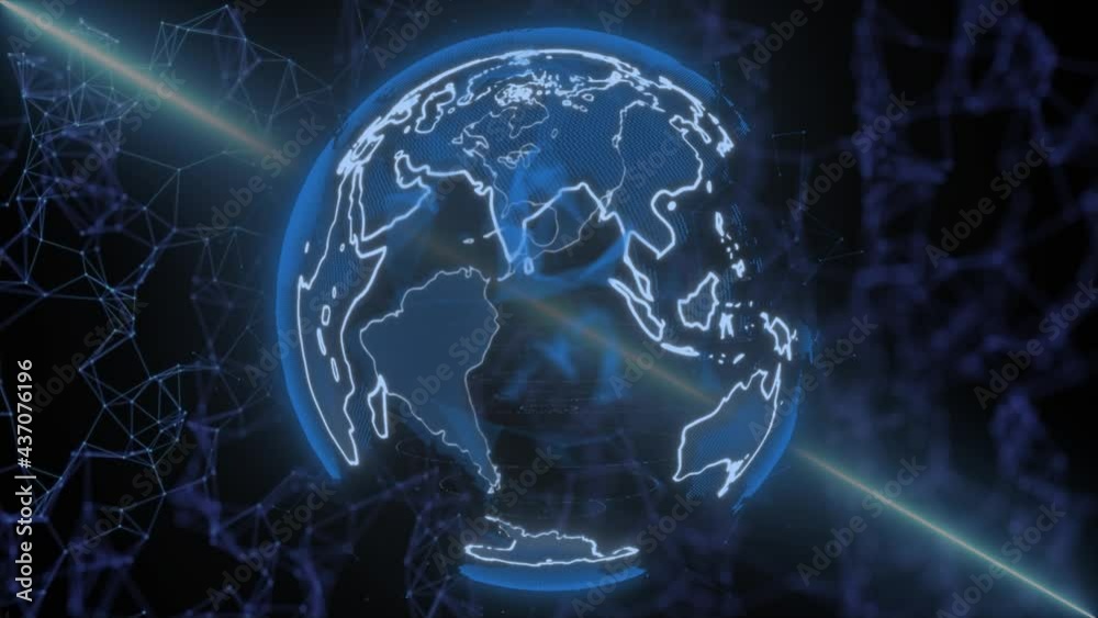 Wall mural big data of the earth. digital clouds and rotating planet earth in blue. technology and business con