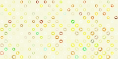 Light green, yellow vector background with covid-19 symbols.