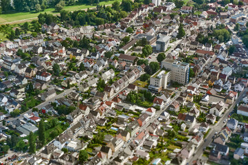 panorama view of the little european town from the plane