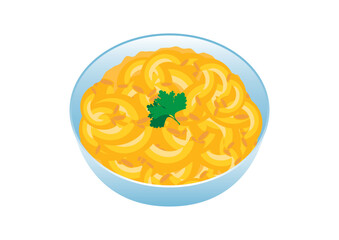 Bowl of Macaroni and Cheese icon vector. Bowl of pasta with cheese icon isolated on a white background. American delicacy food vector. Mac and Cheese vector