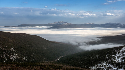Ural mountains Konzhakovsky and Serebryansky kamen in May, Russia, Sverdlovsk region