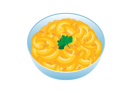 Bowl of Macaroni and Cheese icon vector. Bowl of pasta with cheese icon isolated on a white background. American delicacy food vector. Mac and Cheese vector