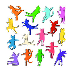 Vector set character cartoon cat  pastel color with line cut.