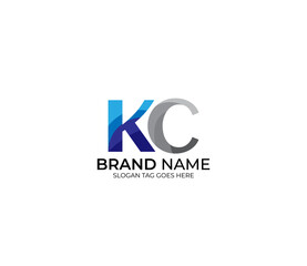 Modern KC Alphabet Blue Or Gray Colors Company Based Logo Design Concept