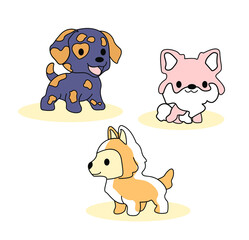 Character cartoon dog vector set pastel color with line cut.