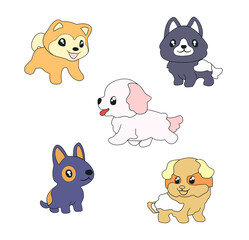 Character cartoon dog vector set pastel color with line cut.