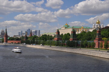 Fototapeta na wymiar Moscow Kremlin. View of the Kremlin towers. Moscow, Russia, May 22, 2021.