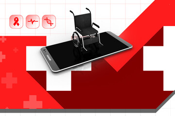 3d rendering Wheelchair in mobile phone
