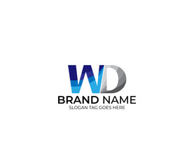 Modern WD Alphabet Blue Or Gray Colors Company Based Logo Design Concept