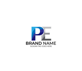 Modern PE Alphabet Blue Or Gray Colors Company Based Logo Design Concept