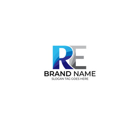 Modern RE Alphabet Blue Or Gray Colors Company Based Logo Design Concept