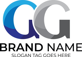 Modern GG Alphabet Blue Or Gray Colors Company Based Logo Design Concept