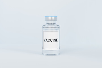 Vaccine ampoule glass bottle with label isolated on bright background, 3d rendering