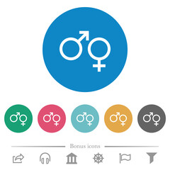 Male and felmale gender symbols flat round icons