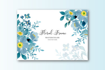 Watercolor blue green floral frame background