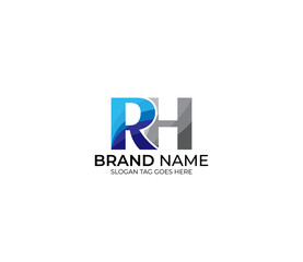 Modern RH Alphabet Blue Or Gray Colors Company Based Logo Design Concept