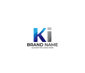 Modern KI Alphabet Blue Or Gray Colors Company Based Logo Design Concept