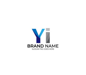 Modern YI Alphabet Blue Or Gray Colors Company Based Logo Design Concept
