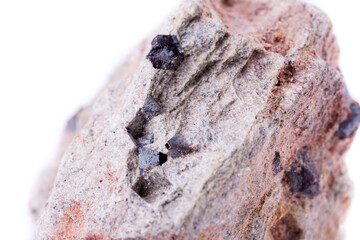 macro stone mineral magnetite on a white background